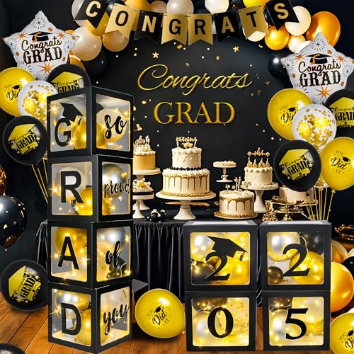 AYGXU Graduation Decorations 2025-Graduation Party Decorations,Graduation Balloons Boxes(4PCS) with LED Light Strings & Letters 2025 GRAD So Proud of You,Party Favors For Any Grades Class. - Image 2