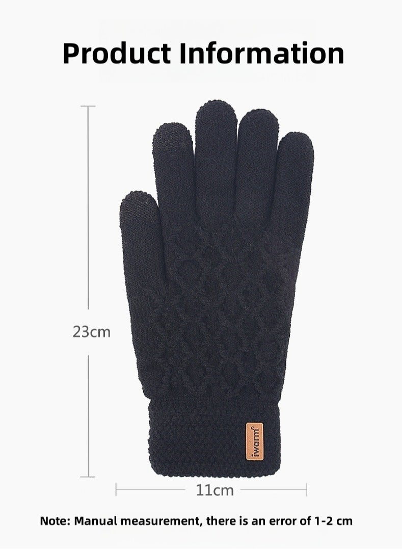 Mens knitted Gloves Men's Winter Warm Plus Velvet Thickening Gloves - Image 2