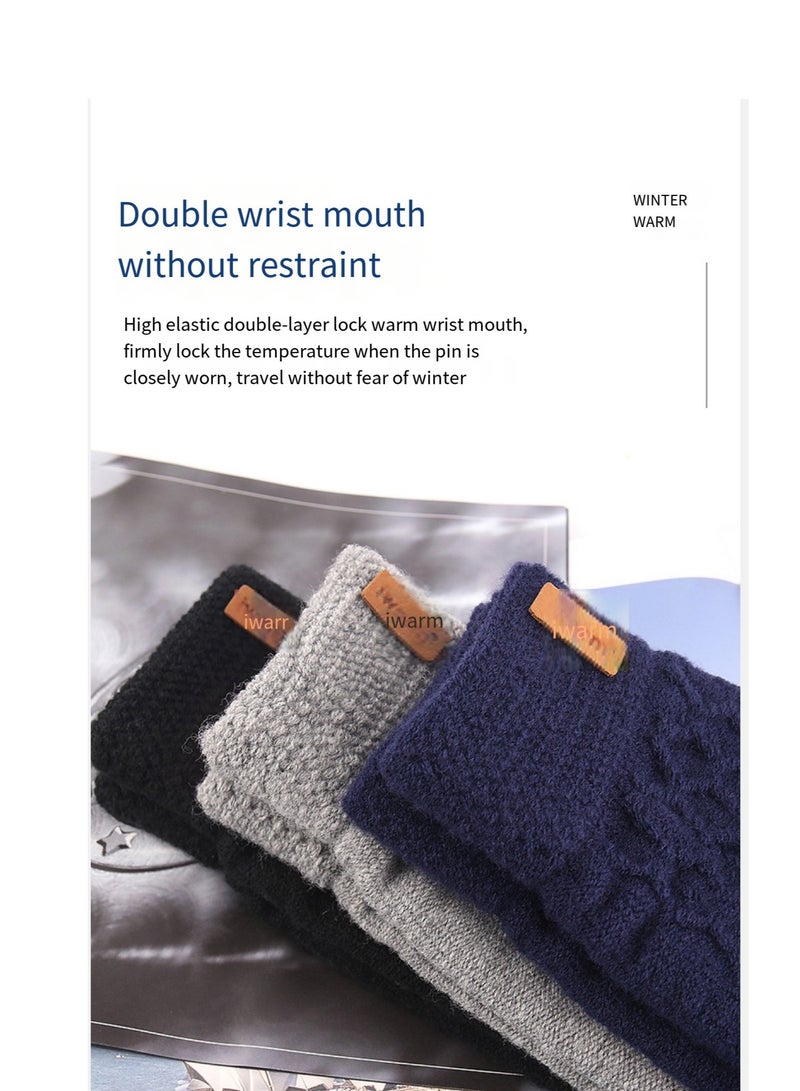 Mens knitted Gloves Men's Winter Warm Plus Velvet Thickening Gloves - Image 4