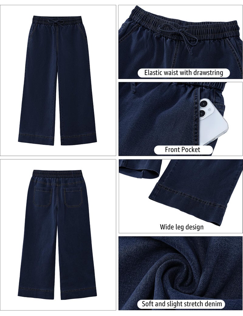 luvamia Pull On Jeans for Women Wide Leg Womens Cropped Pants Wide Legged Pants for Women Darkness Blue Large Fits Size 12 / Size 14 - Image 5