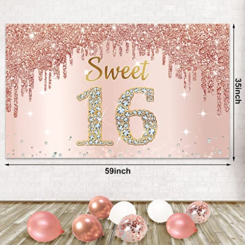 Bumqviy Rose Gold Sweet 16th Birthday Banner Backdrop with Confetti Balloon Garland Arch, Happy 16 Birthday Banner Balloon Set for Girls, Pink Sixteen Bday Poster Photo Booth Decor - Image 4