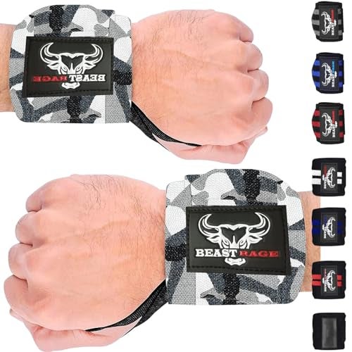 BEAST RAGE Wrist Wraps for Weightlifting Adjustable Lifting Straps Wrist Straps with Thumb Loop for Enhanced Gym Support Wrist Support for Powerlifting Bodybuilding and Gym Workout CAMO - Image 1