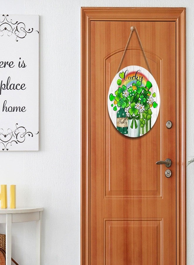 Anyako St. Patrick's Day Lucky Green Clover Door Sign For Front Door Decor,Shamrock Mason Jar Rainbow Wooden Sign 12"x 12" Round Wood Hanging Door Sign Decoration for Wall Rustic Decor - Image 4