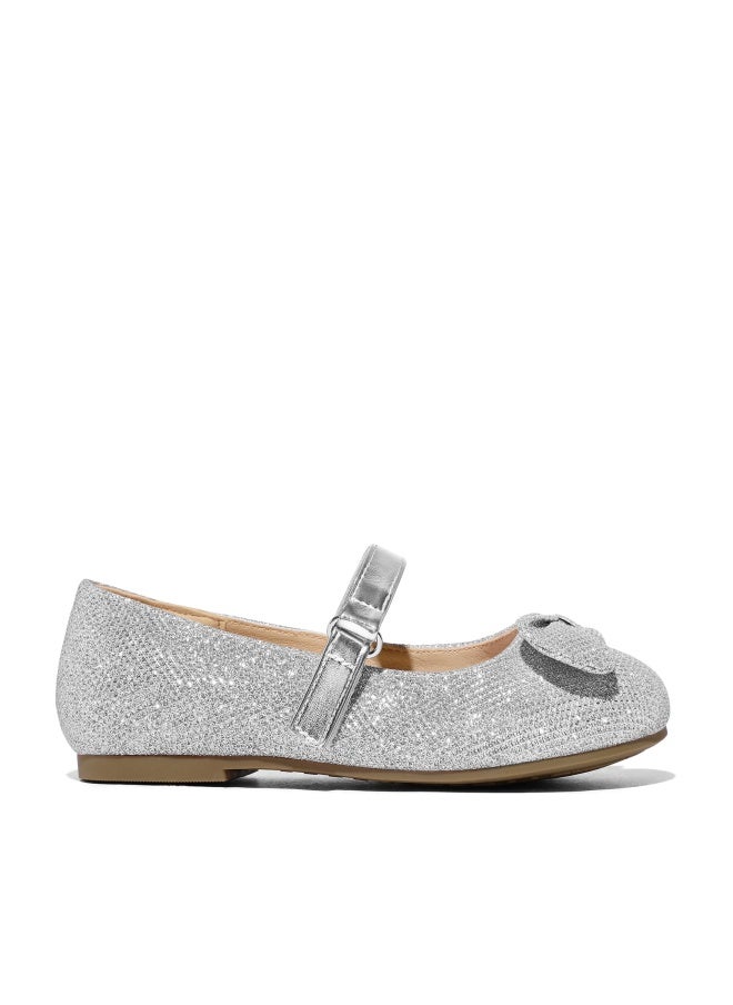 K KomForme Girl's Ballet Flats Non-Slip Soft Mary Jane Walking Party Dress Shoes for Toddler/Little Kid/Big Kid Silver Glitter - Image 1