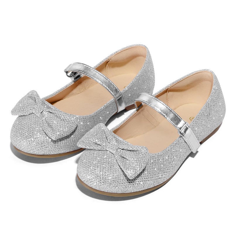 K KomForme Girl's Ballet Flats Non-Slip Soft Mary Jane Walking Party Dress Shoes for Toddler/Little Kid/Big Kid Silver Glitter - Image 5