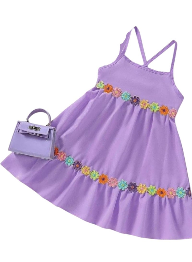 Children's dress with hand-made embroidery and colorful roses, worn from one to three years old