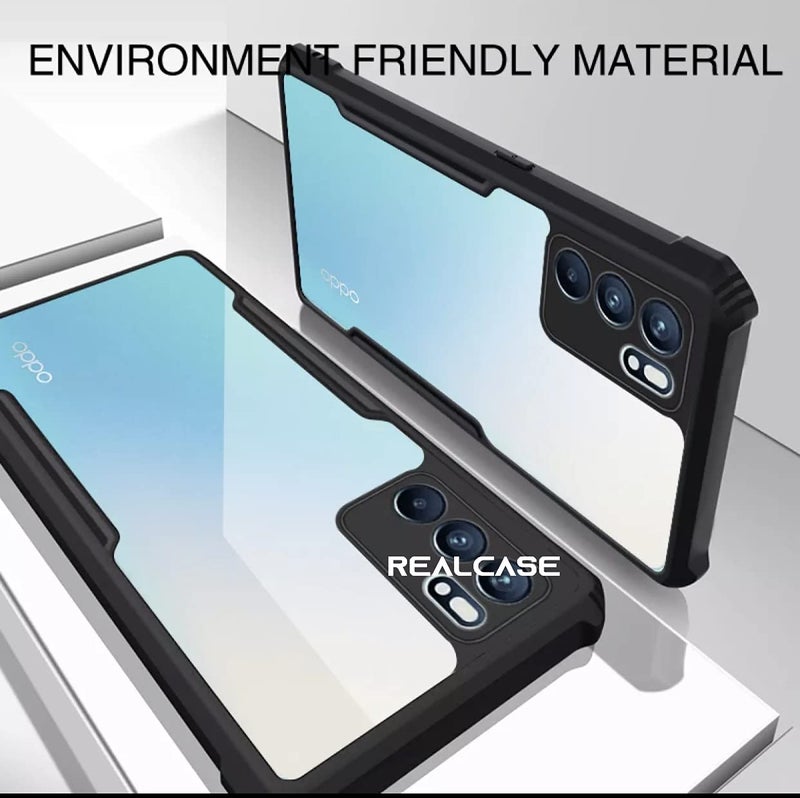 REALCASE Oppo Reno 6 Pro 5G Back Cover, Silica Gel Hard Clear Transparent Bumper Back Case for Oppo Reno 6 Pro 5G (X Black) - Image 2