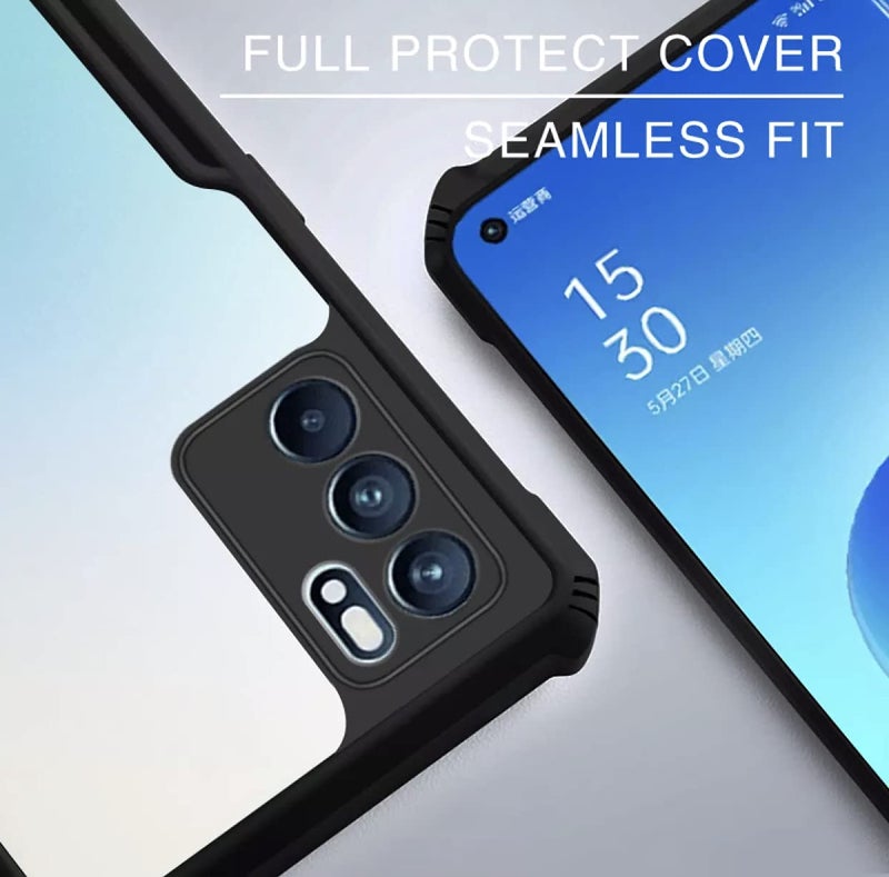 REALCASE Oppo Reno 6 Pro 5G Back Cover, Silica Gel Hard Clear Transparent Bumper Back Case for Oppo Reno 6 Pro 5G (X Black) - Image 4