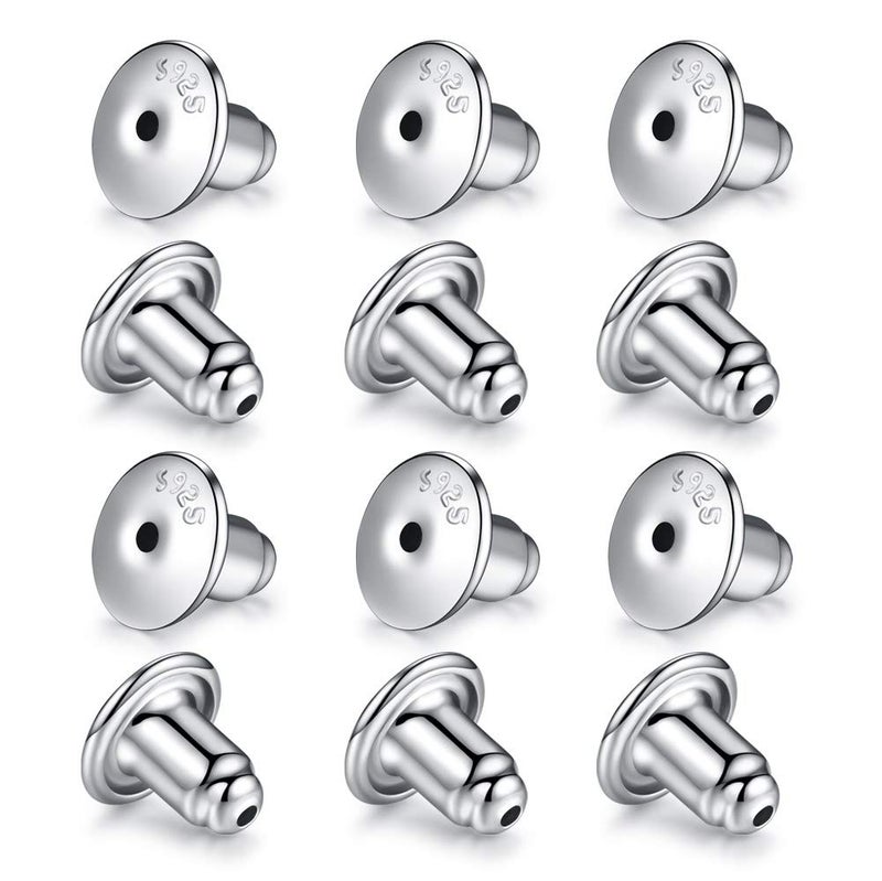 Catinee 6 Pair 14K Plated White Gold and Sterling Silver Earring Backs Hypoallergenic Secure Locking for Studs