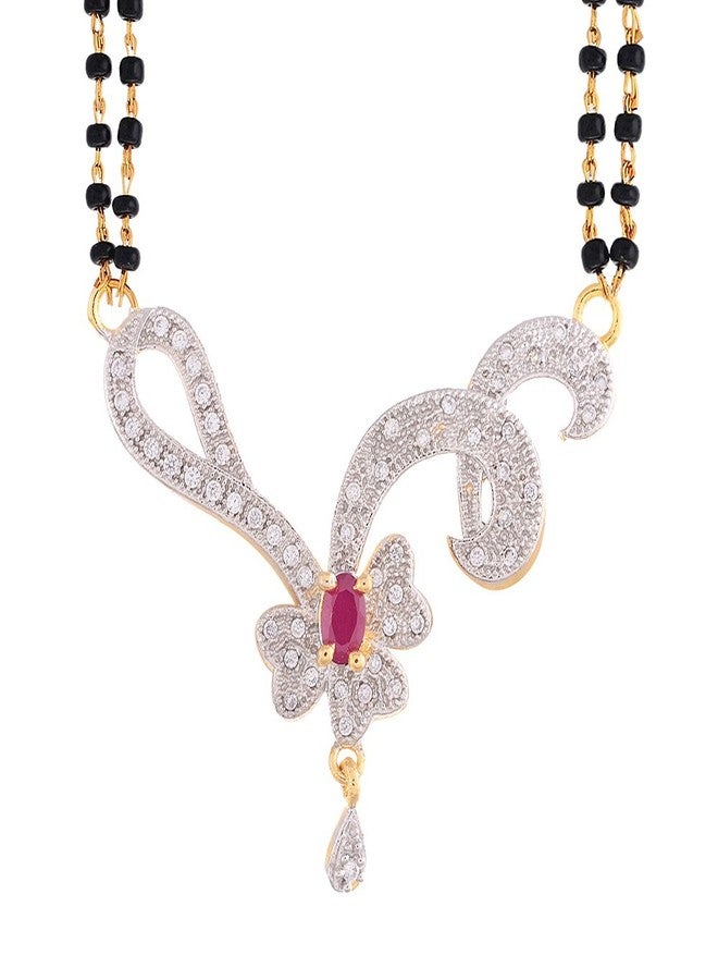 KENNICE Gold-Plated Brass American Diamond Designer Mangalsutra with Earrings Set Jewellery For Women - Image 3