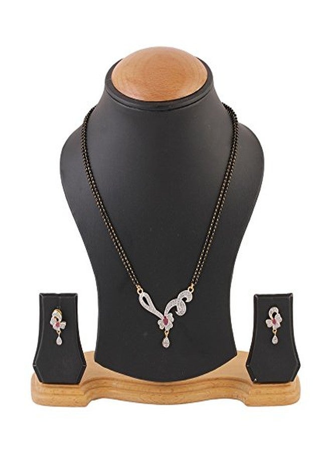 KENNICE Gold-Plated Brass American Diamond Designer Mangalsutra with Earrings Set Jewellery For Women - Image 2