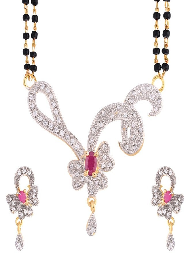 KENNICE Gold-Plated Brass American Diamond Designer Mangalsutra with Earrings Set Jewellery For Women - Image 1