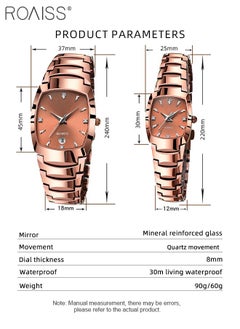 roaiss Stainless Steel Strap Couple Quartz Watch Set, Analog Display Rectangle Dial, Waterproof Luxurious Wristwatch with Calendar as Gift for Men Women  - Image 3