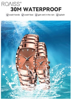 roaiss Stainless Steel Strap Couple Quartz Watch Set, Analog Display Rectangle Dial, Waterproof Luxurious Wristwatch with Calendar as Gift for Men Women  - Image 5