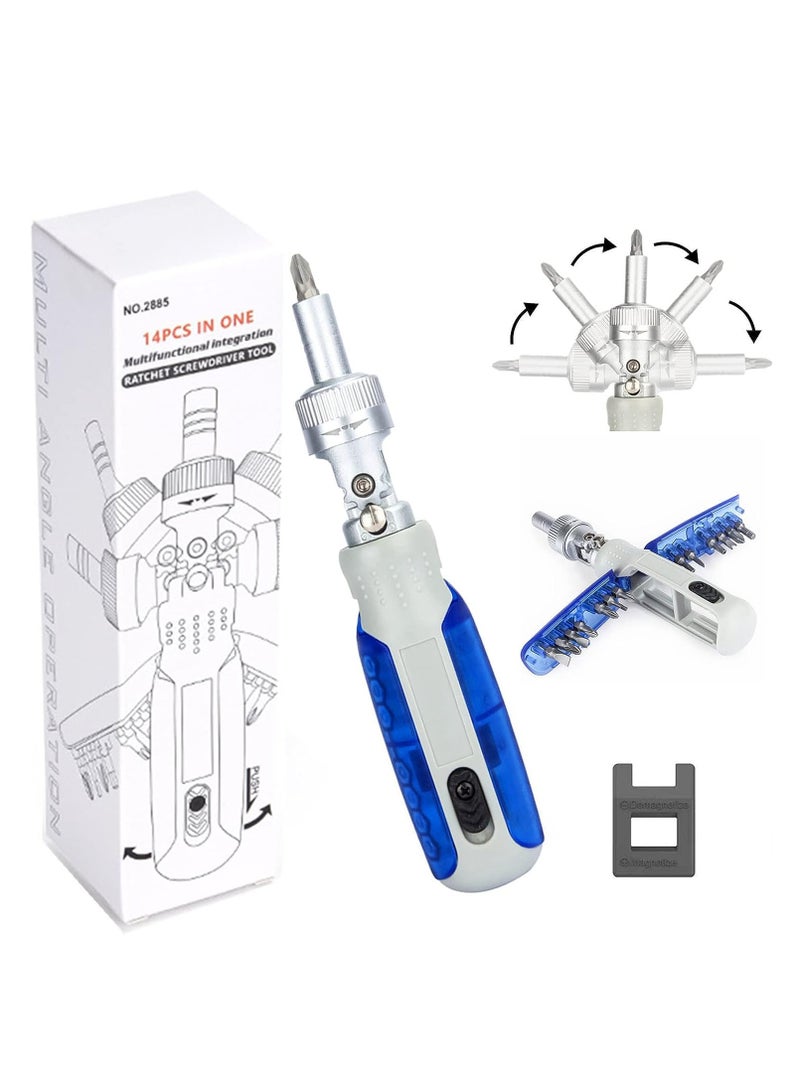 SYOSI 14 in 1 Multi Screwdriver, Multi Bit Magnetic Screwdriver Repair Tool, Screwdriver Ratchet and Adjustable Rotary Angle Screwdriver, for DIY, Home, Repair Work - Image 1