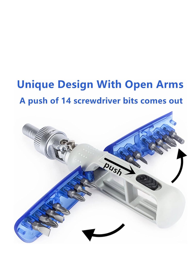 SYOSI 14 in 1 Multi Screwdriver, Multi Bit Magnetic Screwdriver Repair Tool, Screwdriver Ratchet and Adjustable Rotary Angle Screwdriver, for DIY, Home, Repair Work - Image 2