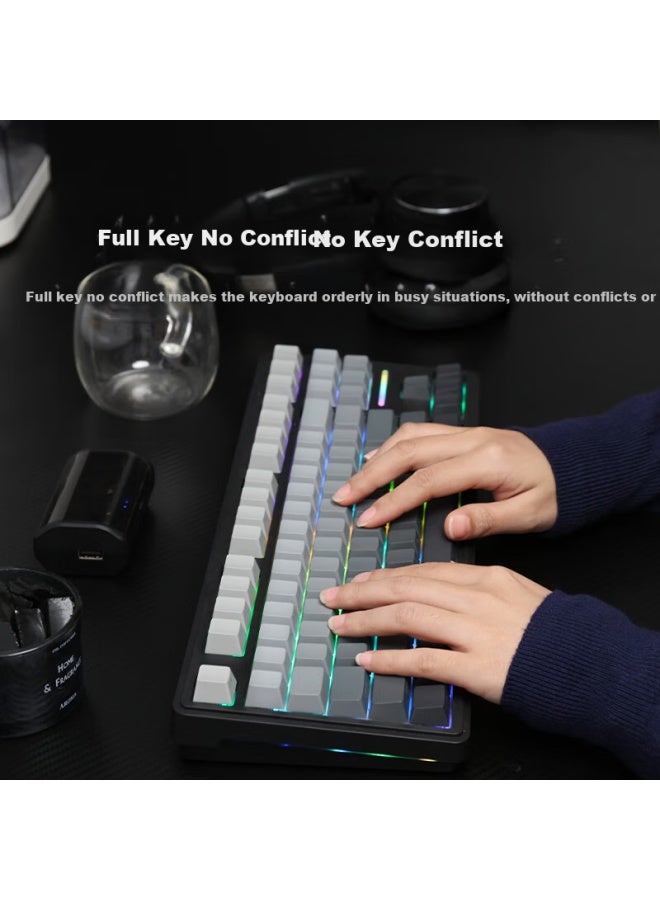 Ausdom H87 Mechanical Keyboard Wireless Bluetooth Wired Three Modes Gasket Customized 6-layer Filling Side Engraving Gaming E-sports Office Home Computer 10000mah Black Gray Fire Leopard Switch - Image 4