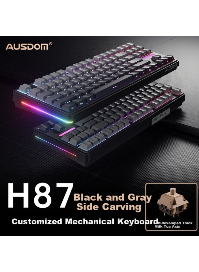 Ausdom H87 Mechanical Keyboard Wireless Bluetooth Wired Three Modes Gasket Customized 6-layer Filling Side Engraving Gaming E-sports Office Home Computer 10000mah Black Gray Fire Leopard Switch - Image 1