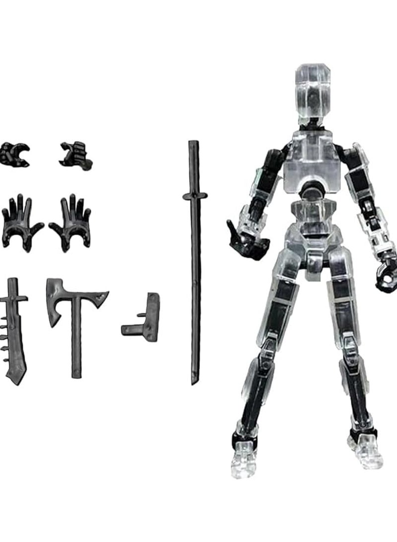 Children's Educational And Creative Assembly 13 Joint Doll Building Blocks 3D Printing Multi-joint Full Body Activity Decompression Toys (Transparent White) 