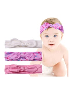 Baby Headband Cotton, Baby Headband Cotton Elastic,  Baby Girl Cotton and Synthetic Headbands, Print Floral Hair Band Bow-knot, for Newborn Baby, Toddlers, 3 Pcs