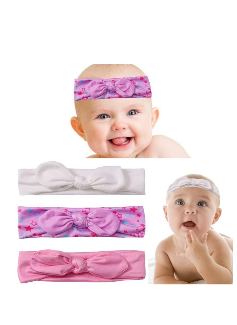 SYOSI - Baby Headband Cotton, Baby Headband Cotton Elastic,  Baby Girl Cotton and Synthetic Headbands, Print Floral Hair Band Bow-knot, for Newborn Baby, Toddlers, 3 Pcs - Image 1