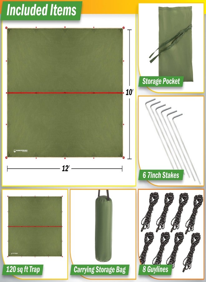 Wakeman Camping Tarp for Tent or Hammock Rain Fly - 10 x 12 Tarp for Camping, Hiking, Backpacking or Portable Lightweight Survival Shelter, UV Protection and 3000mm Water Resistant by Wakeman Outdoors (Green) - Image 5