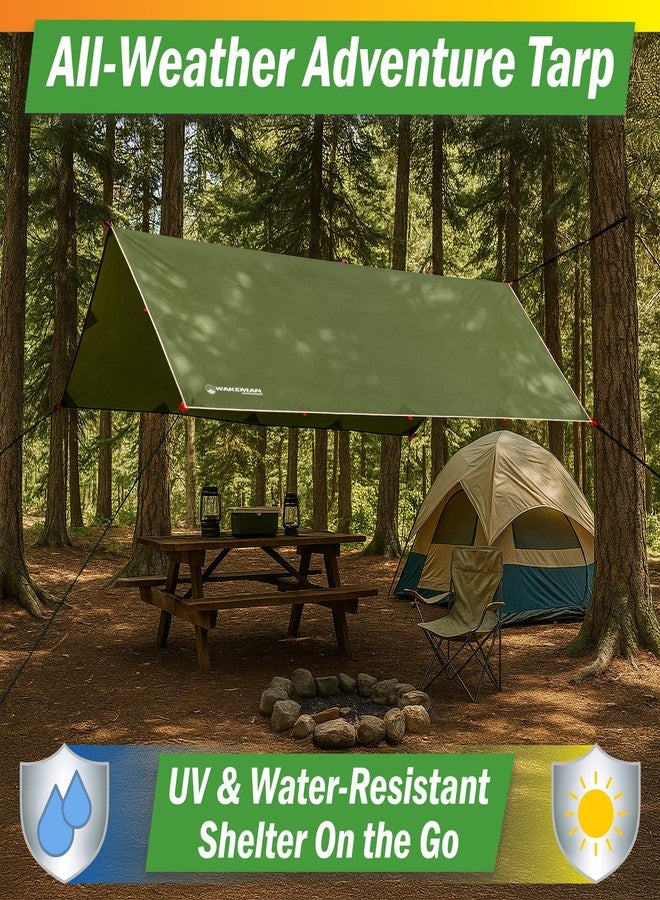 Wakeman Camping Tarp for Tent or Hammock Rain Fly - 10 x 12 Tarp for Camping, Hiking, Backpacking or Portable Lightweight Survival Shelter, UV Protection and 3000mm Water Resistant by Wakeman Outdoors (Green) - Image 2