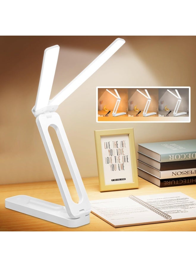 Dual Head LED Desk Lamp, 3 Color Modes Table Lamp, Eye Protection Book Bedside Lamp, Portable and Foldable Study Light for Kids, Touch Control with USB Charging for Home, Office, Computer - Image 1