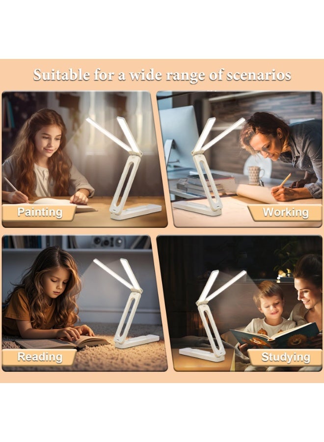 Dual Head LED Desk Lamp, 3 Color Modes Table Lamp, Eye Protection Book Bedside Lamp, Portable and Foldable Study Light for Kids, Touch Control with USB Charging for Home, Office, Computer - Image 2