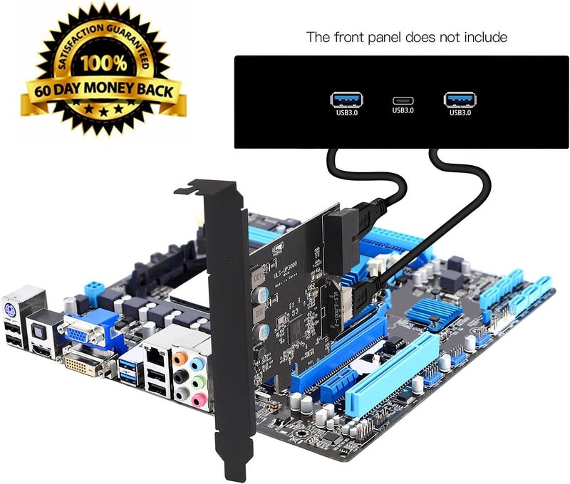 Sinefine PCIe x1 to USB 3.2 GEN1 5Gbp 19pin Front Panel Header (to Type-c Front Panel Header) + USB 3.0 20Pin Socket Expansion Card,Type-E Internal 20-pin Front Panel Connector - Image 2