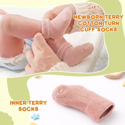 Twistover 10 Pairs Preemie Baby Terry Cotton Turn Cuff Socks for Newborn Girls Boys - Nicu(Light Purple, Light Taro, Pink, Light Khaki, Beige,Preemie) - Image 5