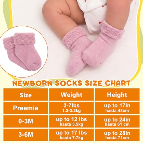 Twistover 10 Pairs Preemie Baby Terry Cotton Turn Cuff Socks for Newborn Girls Boys - Nicu(Light Purple, Light Taro, Pink, Light Khaki, Beige,Preemie) - Image 2
