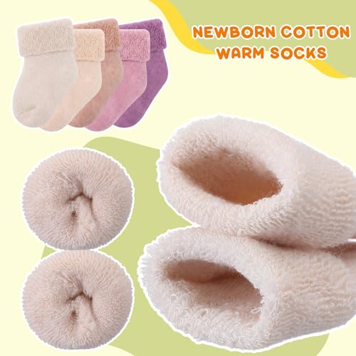 Twistover 10 Pairs Preemie Baby Terry Cotton Turn Cuff Socks for Newborn Girls Boys - Nicu(Light Purple, Light Taro, Pink, Light Khaki, Beige,Preemie) - Image 4
