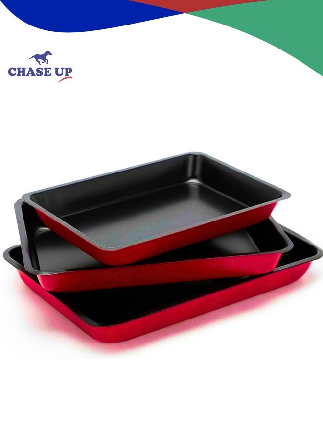 Chase Up Trendful 3-Piece Non-Stick Baking Tray Set, Oven-Safe Roasting & Cooking Pans, Stackable Slim Bakeware Set for Brownies, Cookies, Pizza & More - Image 1