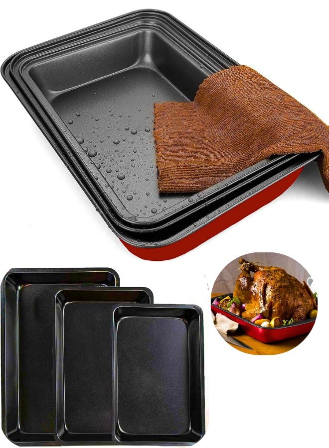 Chase Up Trendful 3-Piece Non-Stick Baking Tray Set, Oven-Safe Roasting & Cooking Pans, Stackable Slim Bakeware Set for Brownies, Cookies, Pizza & More - Image 2