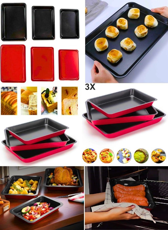 Chase Up Trendful 3-Piece Non-Stick Baking Tray Set, Oven-Safe Roasting & Cooking Pans, Stackable Slim Bakeware Set for Brownies, Cookies, Pizza & More - Image 3