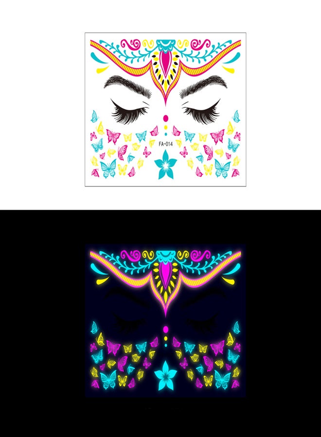 Fluorescent Face Sticker Waterproof Light Up Tattoo Sticker Body Art Accessories Water Transfer Sticker for Music Festival Nightclub Makeup Dance Party - Image 1