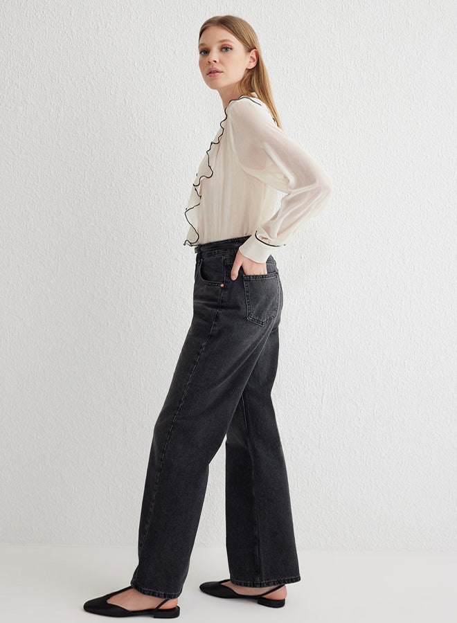 trendyol Black High Waist Wide Leg Jeans - Image 2