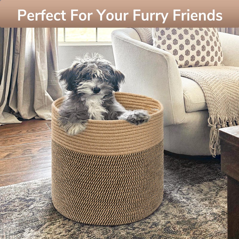 Goodpick Large Cotton Rope Basket 15.8"x15.8"x13.8" Wicker Basket for Blankets, Toy Storage for Living Room, Jute - Image 5