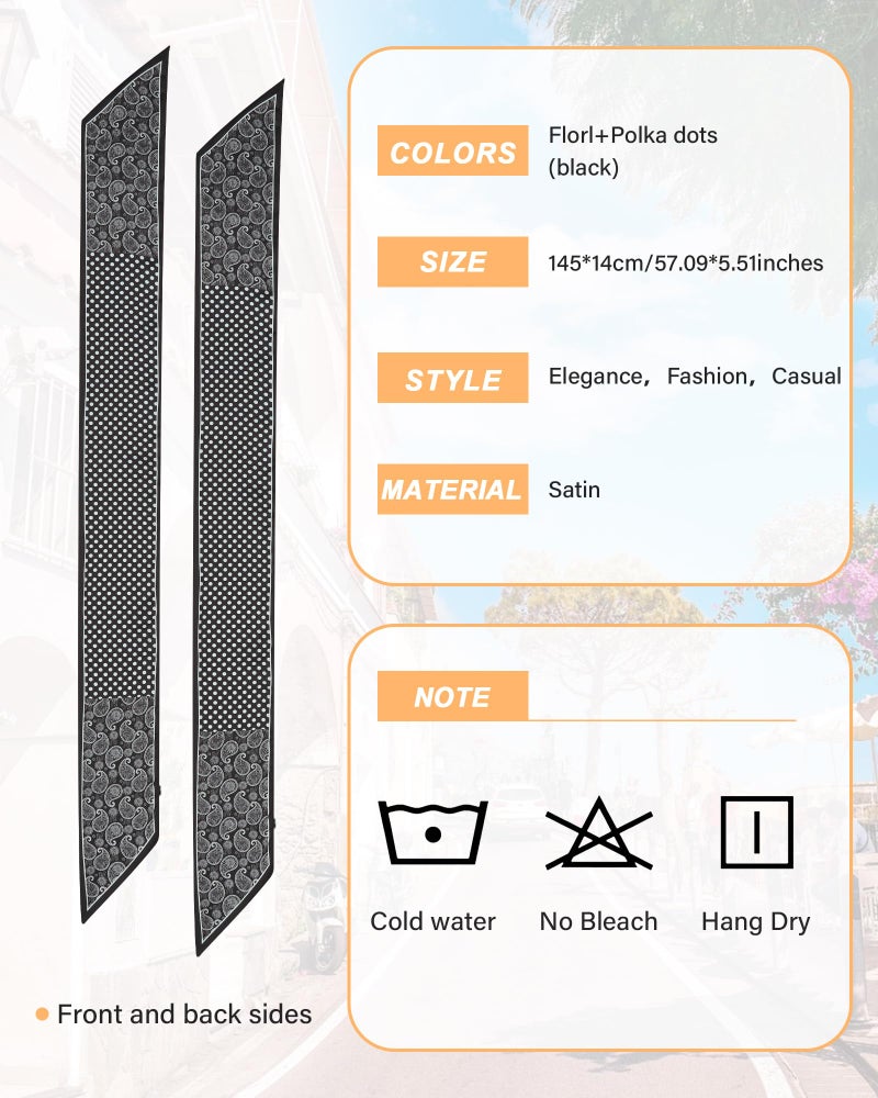 CHLINS Satin Scarf for Women - Printed Head Wrap, Neck Wrap, Lightweight - 57 * 5.5 Inches (Floral + Polka Dots - Black) - Image 2