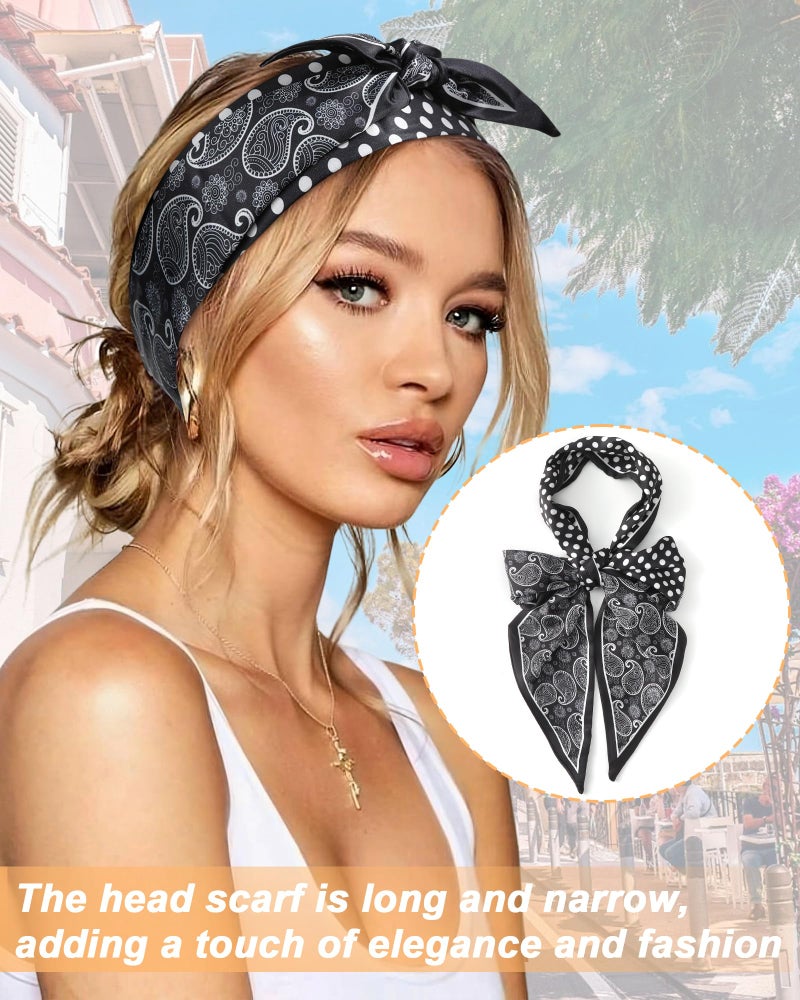CHLINS Satin Scarf for Women - Printed Head Wrap, Neck Wrap, Lightweight - 57 * 5.5 Inches (Floral + Polka Dots - Black) - Image 5