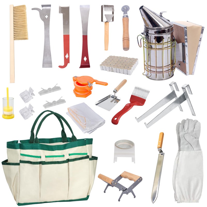 BeeCastle Beekeeping Supplies 22PCS Beekeeping Tools Kit with Organizer Handbag, Bee Keeping Supplies-All Tools Kit Bee Keeping Starter Kit for Beginners and Professional Beekeepers - Image 1