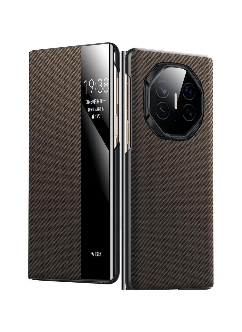 جنرال - متوافق مع غلاف هاتف Huawei Mate XT التصميم النهائي [متوافق مع Mag-Safe][نافذة واضحة]، حامل بطاقة محفظة غلاف هاتف، غلاف هاتف مصنوع من ألياف الكربون مع حماية مفصلية - Image 1