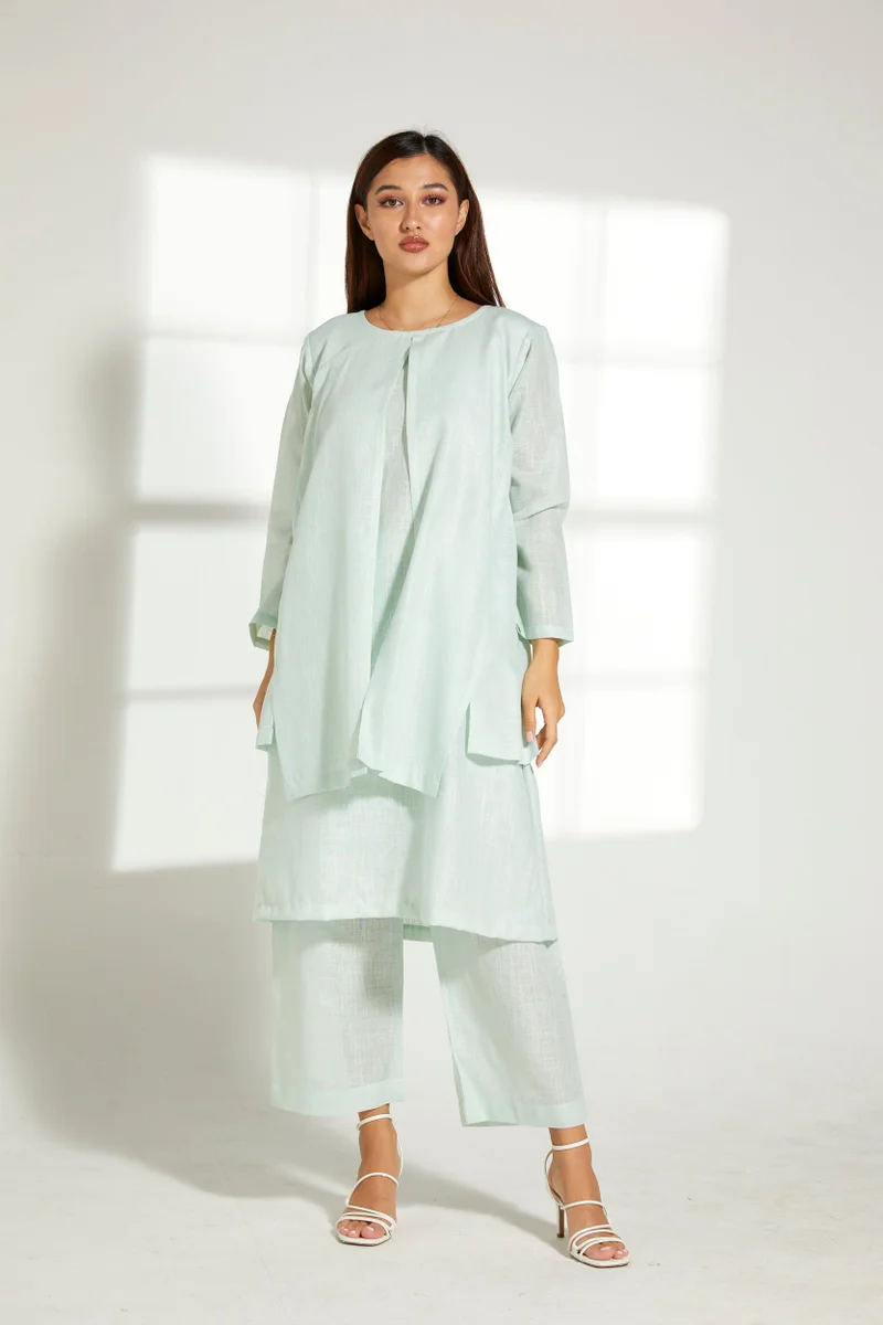 Moistreet Crew Neck Double Layered Top & Pants Set