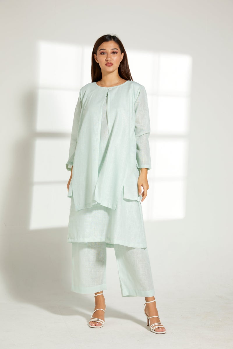 Moistreet Crew Neck Double Layered Top & Pants Set - Image 1