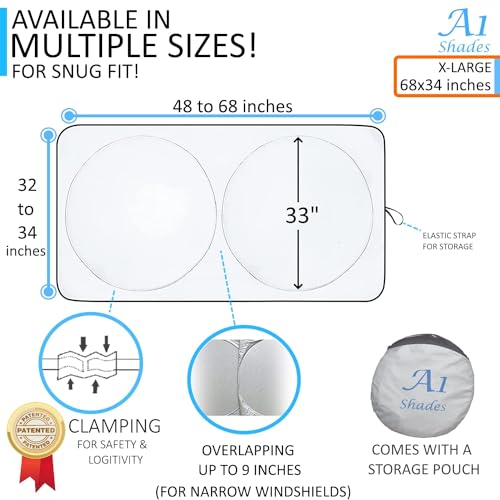 A1 Shades Sunshades Window Sunshade for car Sun Shade Windshield car Windshield Sun Shade Shades for Front Automotive Windows Sun Visor (XL) - Image 3