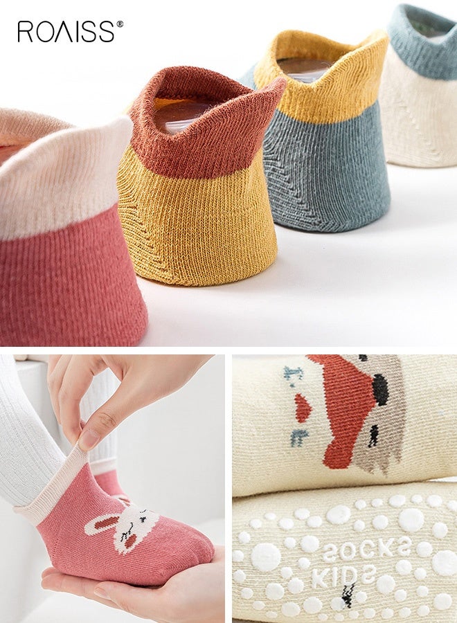 رويس مجموعة من 6 أزواج من الجوارب للأطفال، جوارب كاحل مانعة للانزلاق بنقوش جميلة ومقبض قوي، جوارب مرنة وناعمة ومانعة للانزلاق للأطفال الصغار، سهلة التنسيق مع الملابس - Image 3