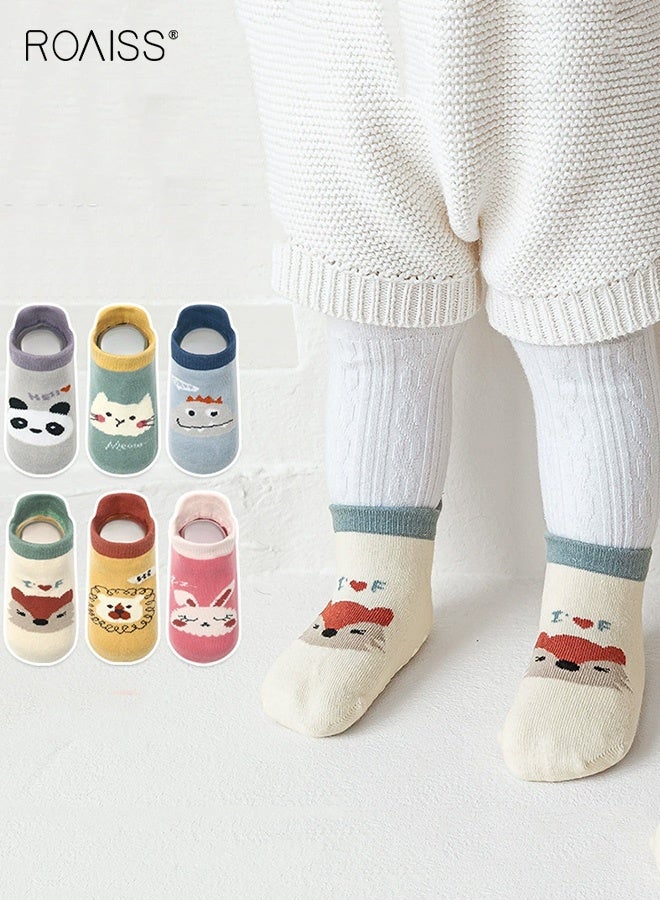 رويس مجموعة من 6 أزواج من الجوارب للأطفال، جوارب كاحل مانعة للانزلاق بنقوش جميلة ومقبض قوي، جوارب مرنة وناعمة ومانعة للانزلاق للأطفال الصغار، سهلة التنسيق مع الملابس - Image 4