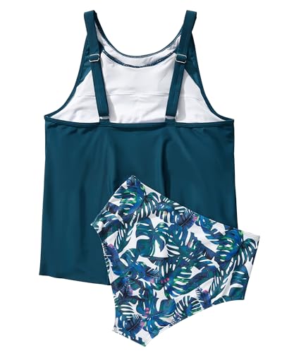 SUUKSESS Women Slimming Tummy Control Tankini Bathing Suits Ruffle High Waisted High Neck 2 Piece Swimsuits(Blue Floral,L) - Image 3