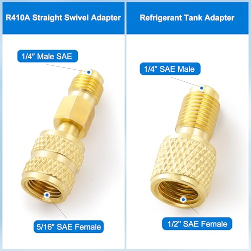 Tigbear R410A Recharge Kit AC Charging Hose, R410A Manifold Gauge Set with R410A Mini Split Adapter 1/4 x 5/16, R134A Tank Adapter 1/4 SAE X 1/2, Low Pressure Manifold Gauge Hose 59’’ - Image 5